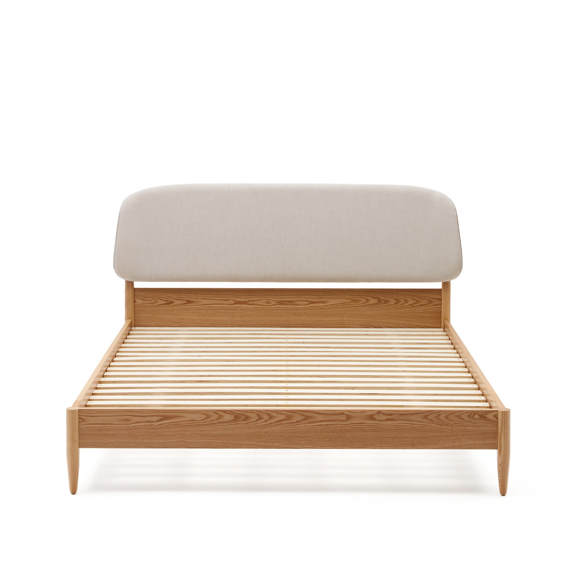 Octavia bed in ash plywood and white upholstered headboard FSC Mix Credit 160 x 200 cm