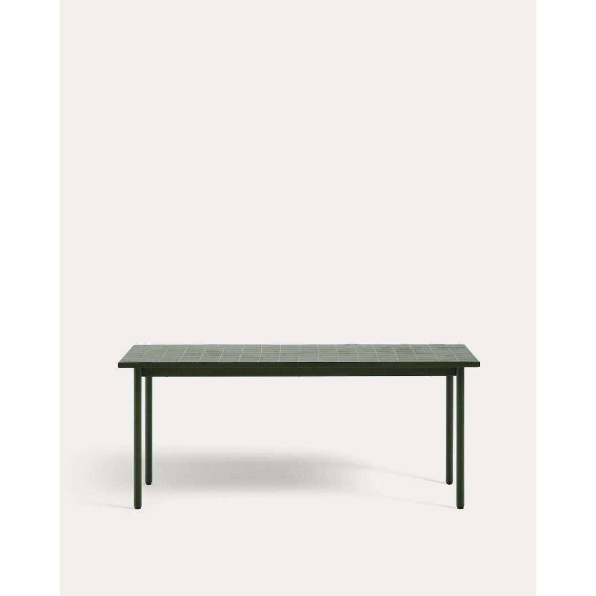 Maurina outdoor table in green galvanised steel with green tiles 223 x 101cm