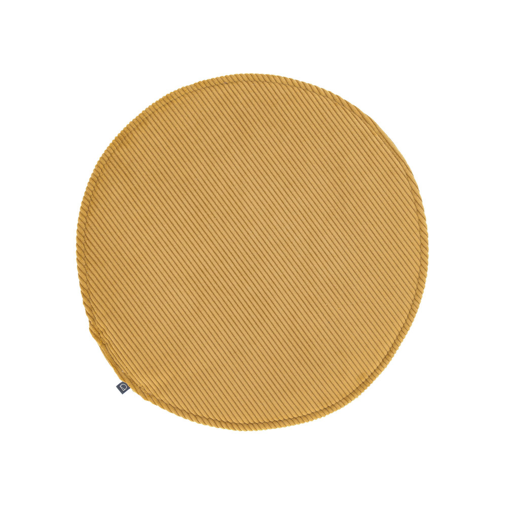 Sora round corduroy chair cushion in mustard. 35 cm