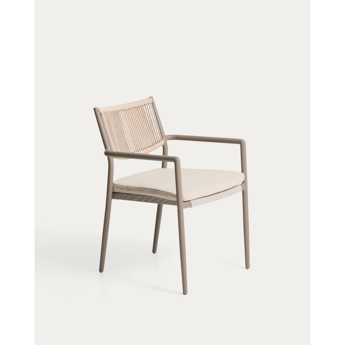 Argasi stackable outdoor chair in taupe aluminium and beige synthetic rope cord