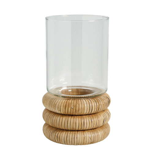BOLINE glass and natural rattan candle holder dia 16x17.5