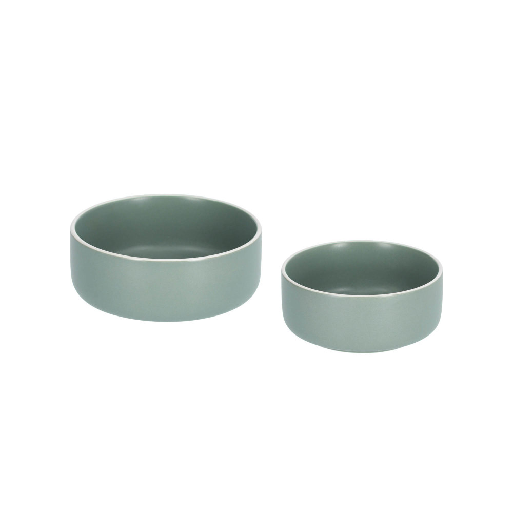 Set of large and small Shun bowls in green porcelain