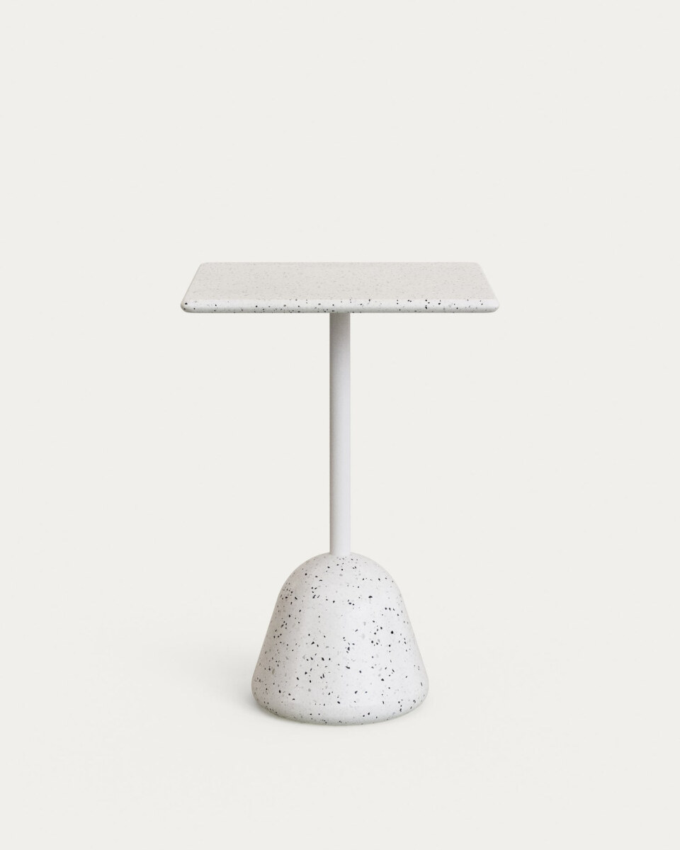 Saura high bar table in white terrazzo with a white terrazzo top. 95 x 70 x 70 cm