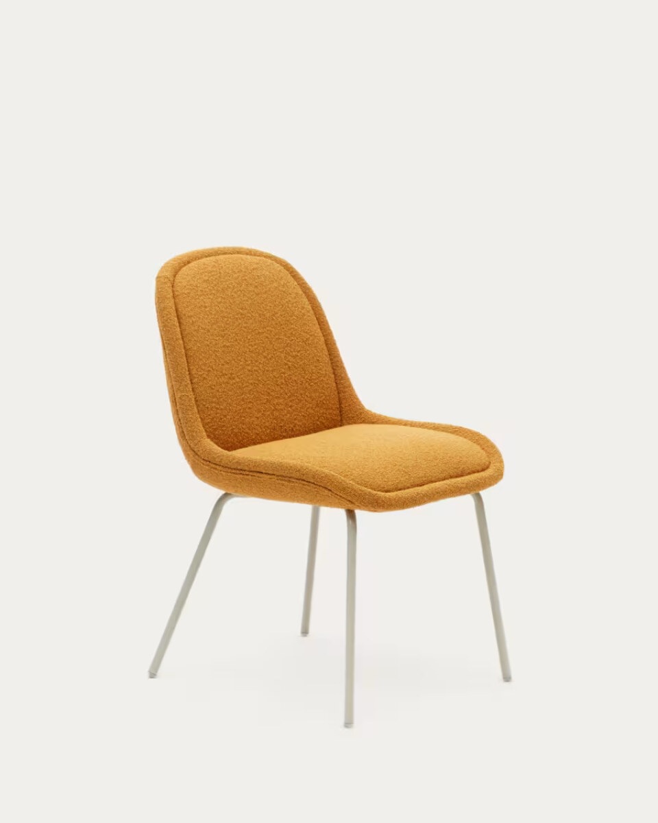 Aimin chair in mustard boucl and steel legs with a matte beige painted finish