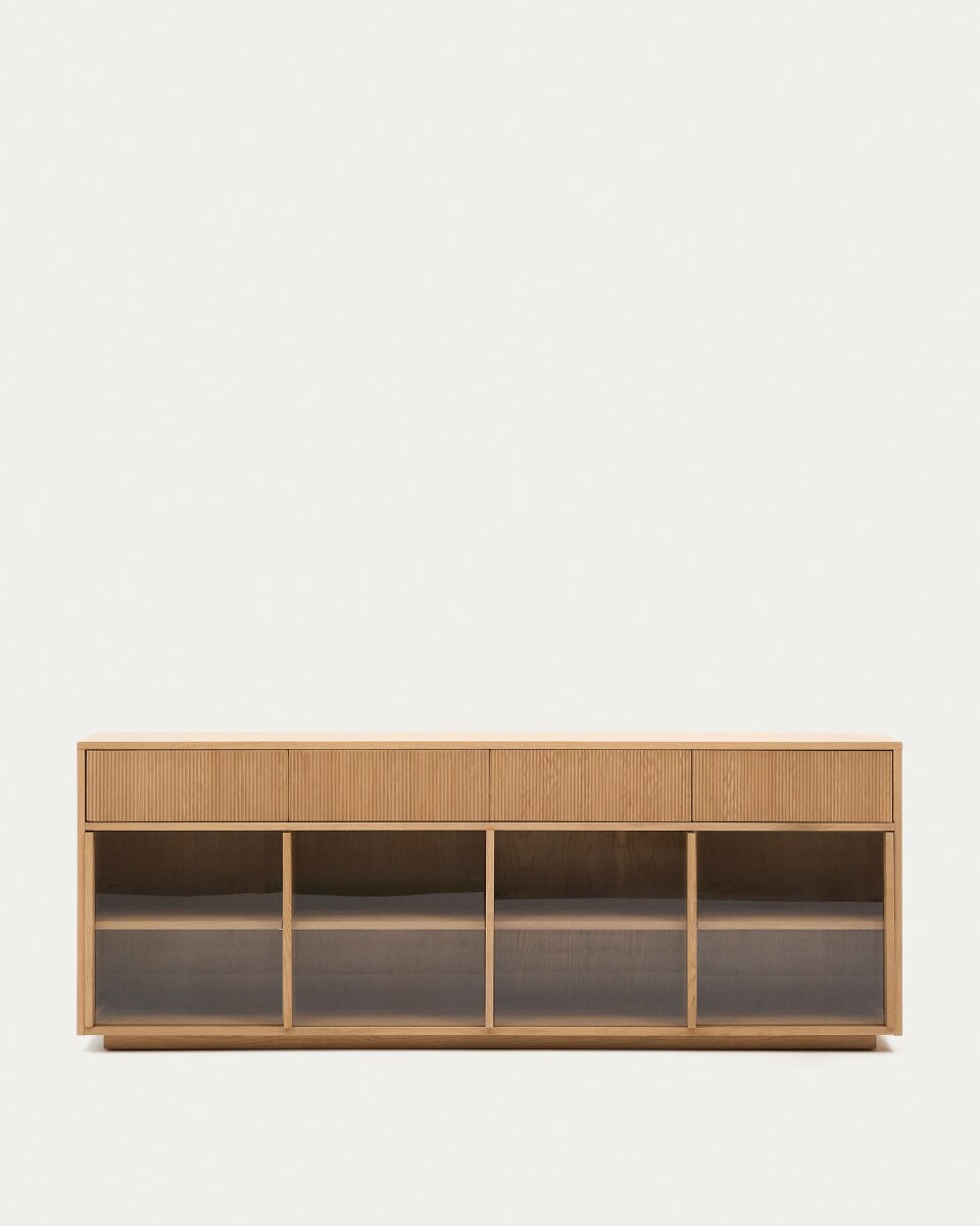 Helvine sideboard 4 doors and 4 drawers oak veneer and tempered glass. 200 x 80cm FSC 100%