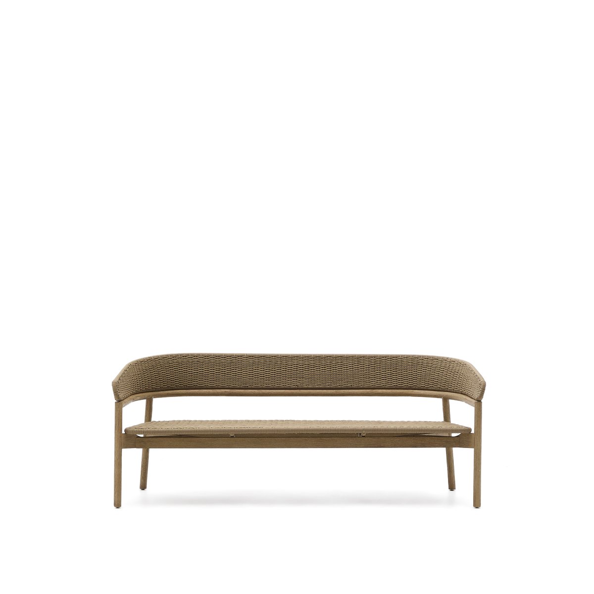 Arinella 3-seater sofa in FSC 100% solid acacia wood with natural finish and beige rope cord 167 cm