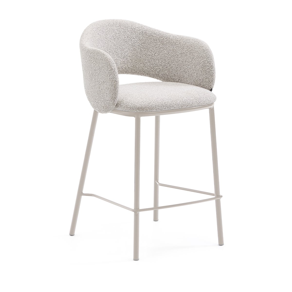 Maina stool in thick beige chenille and steel legs in a beige finish FSC Mix Credit 65 cm