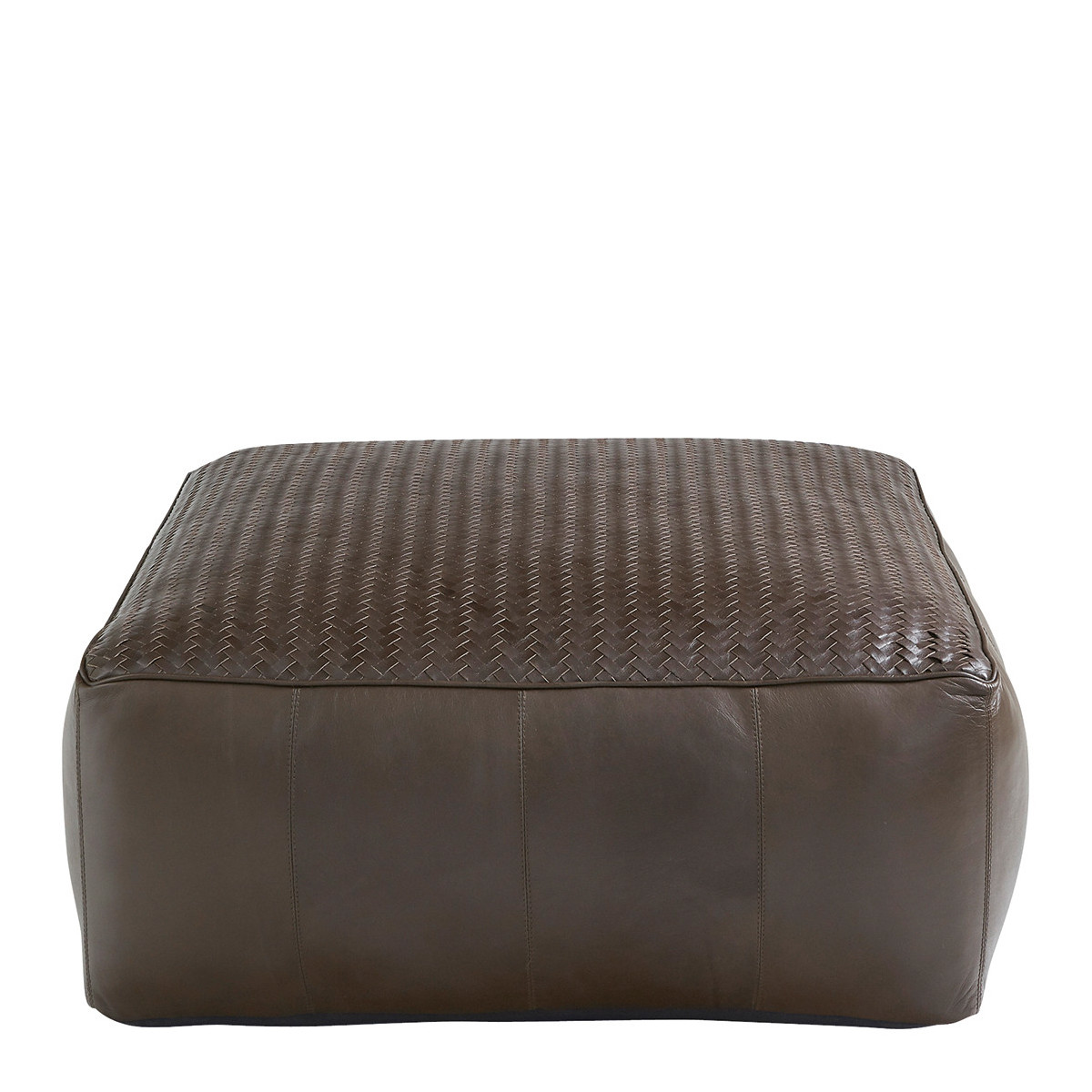 MAKENA brown braided leather pouf 75x75x30