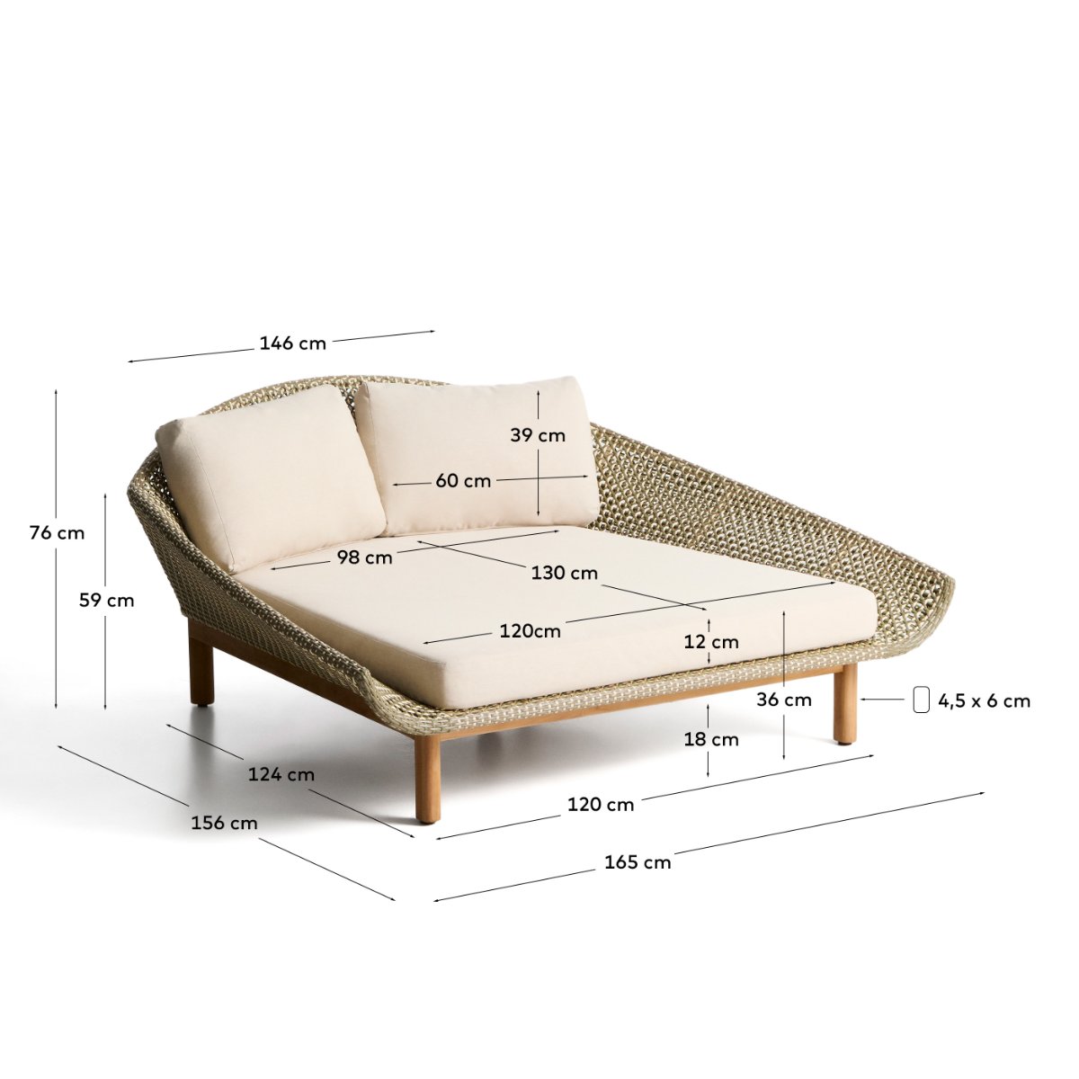 Olbia double sun lounger in synthetic rattan and FSC 100% solid teak wood