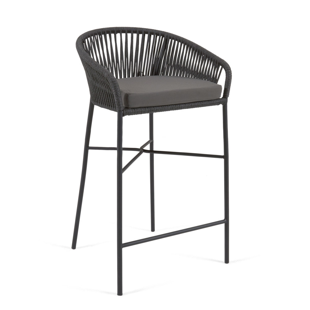 Yanet stool made from black cord and galvanised steel. height 80 cm