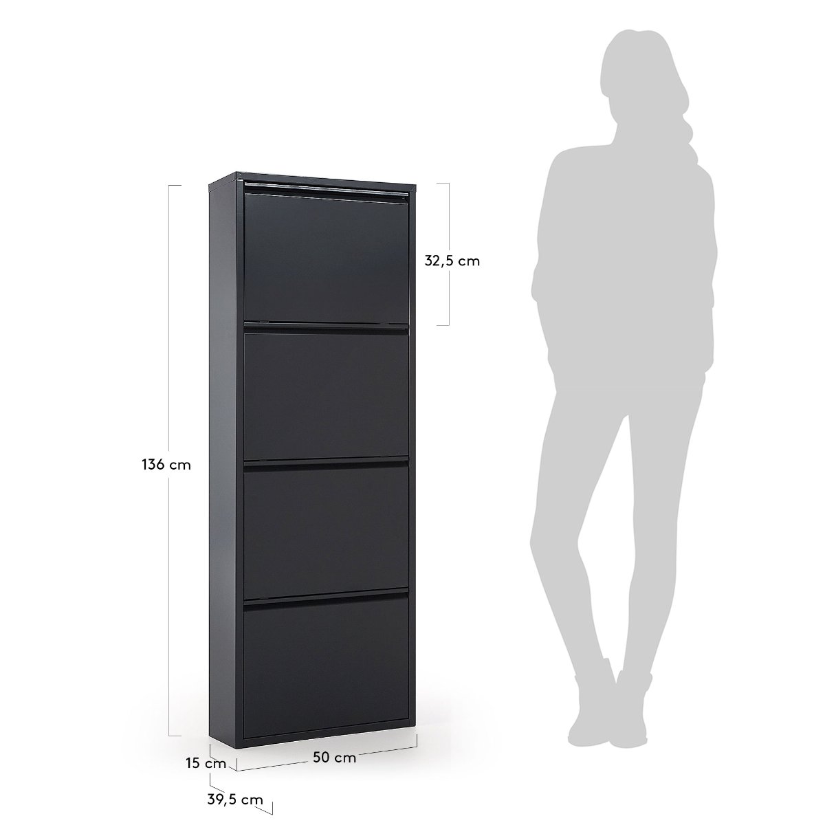 Ode shoe rack with 4 doors in dark grey 50 x 136 cm