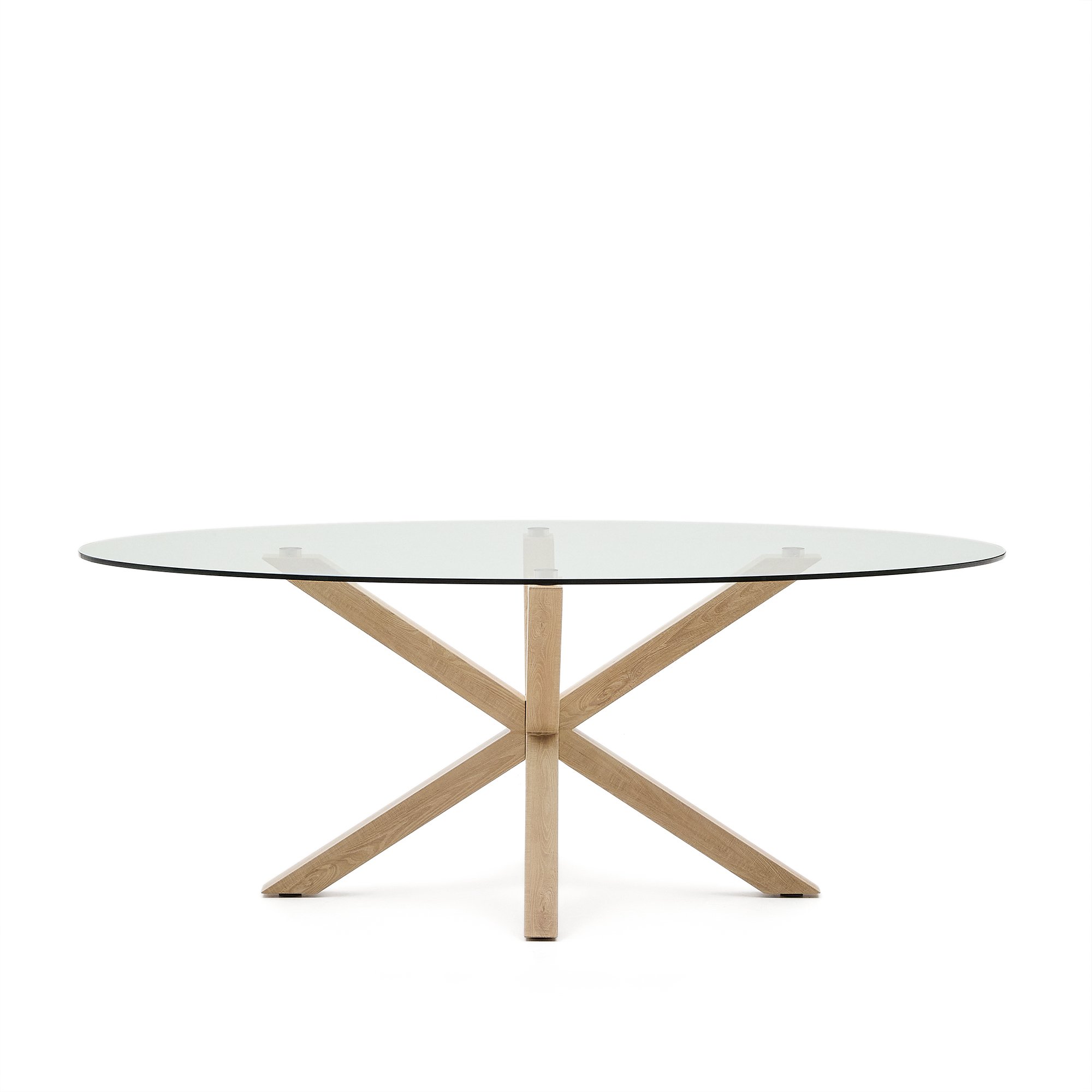 Table ovale Argo en verre et pieds en acier effet bois Ø 200 x 100 cm