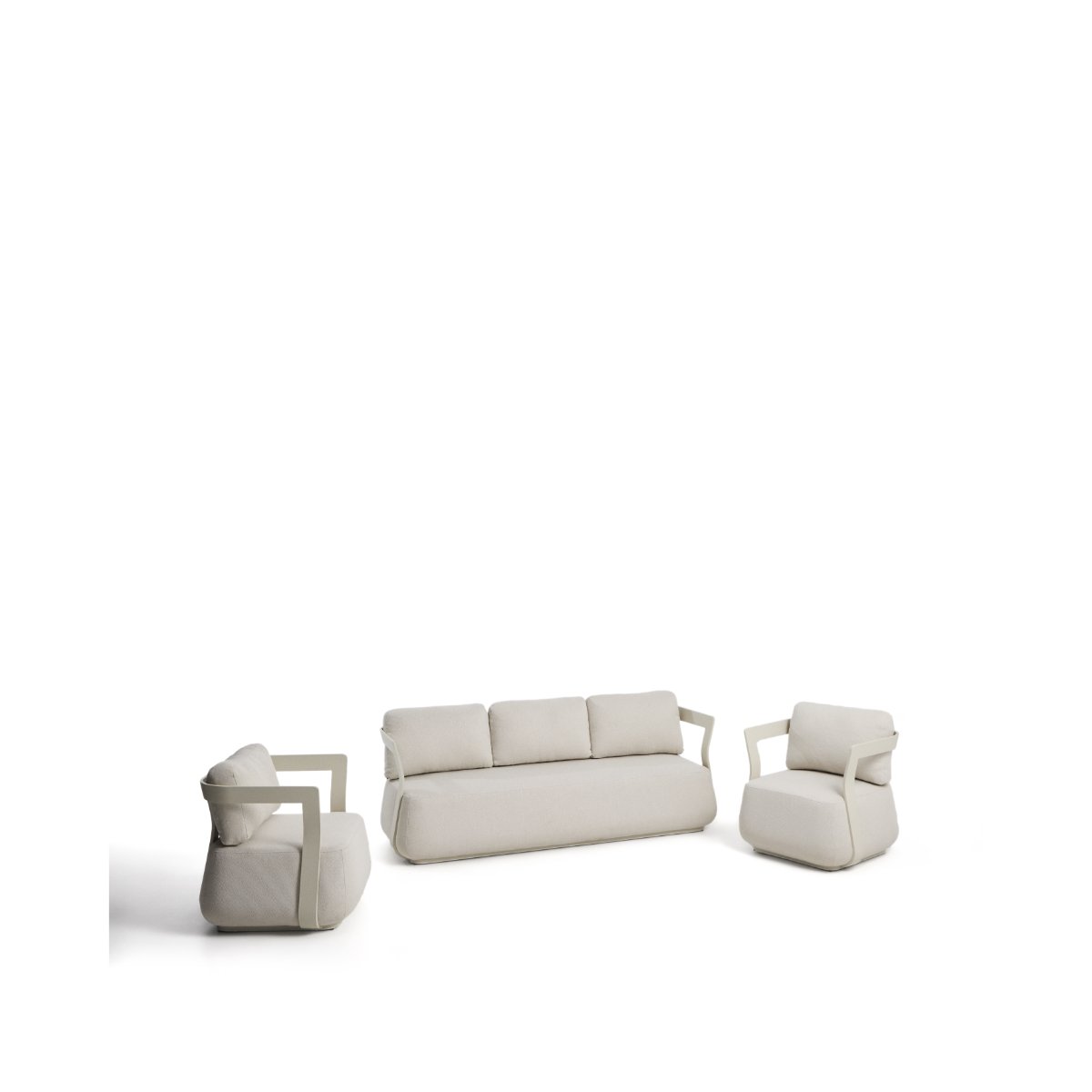 Tamaris set with 3-seater sofa and 2 armchairs in ecru aluminium