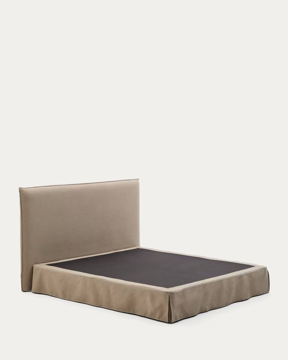 Jaira bed with removable linen and cotton cover in taupe for a 180 x 200 cm FSC Mix Credit mattress