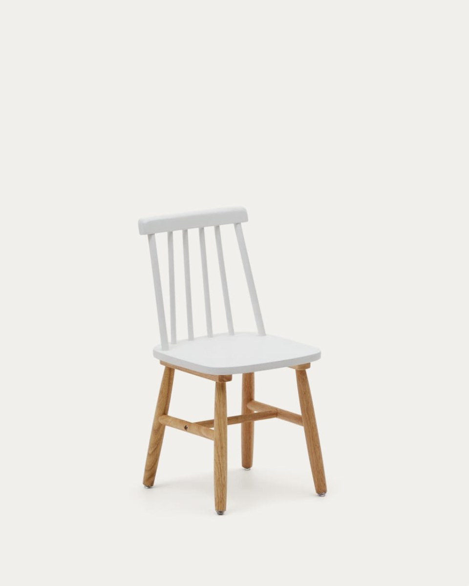 Tressia kids chair in solid rubber wood with white and natural finish