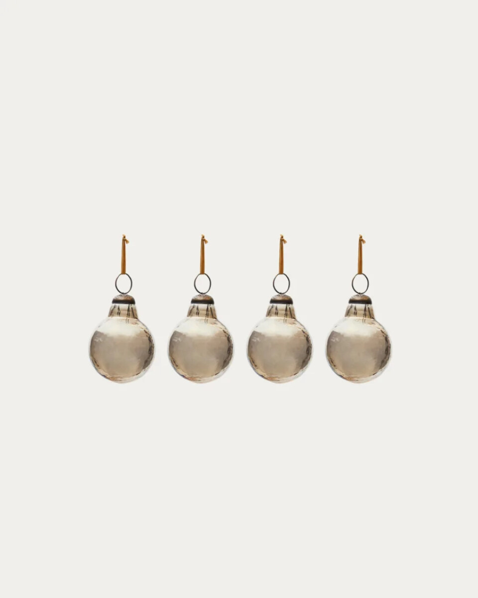 Piril set of 4 Christmas baubles made of brown recycled glass.  6 cm