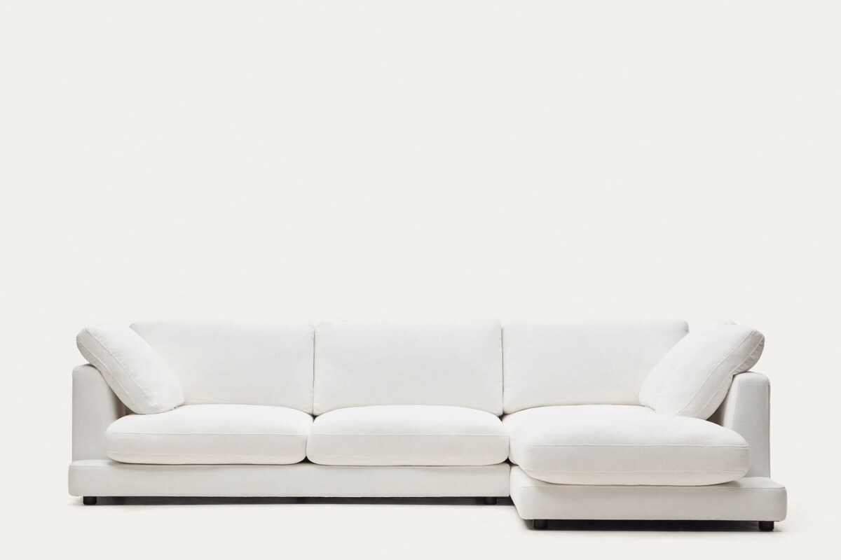 Gala 4 seater sofa with right side chaise longue in white 300 cm