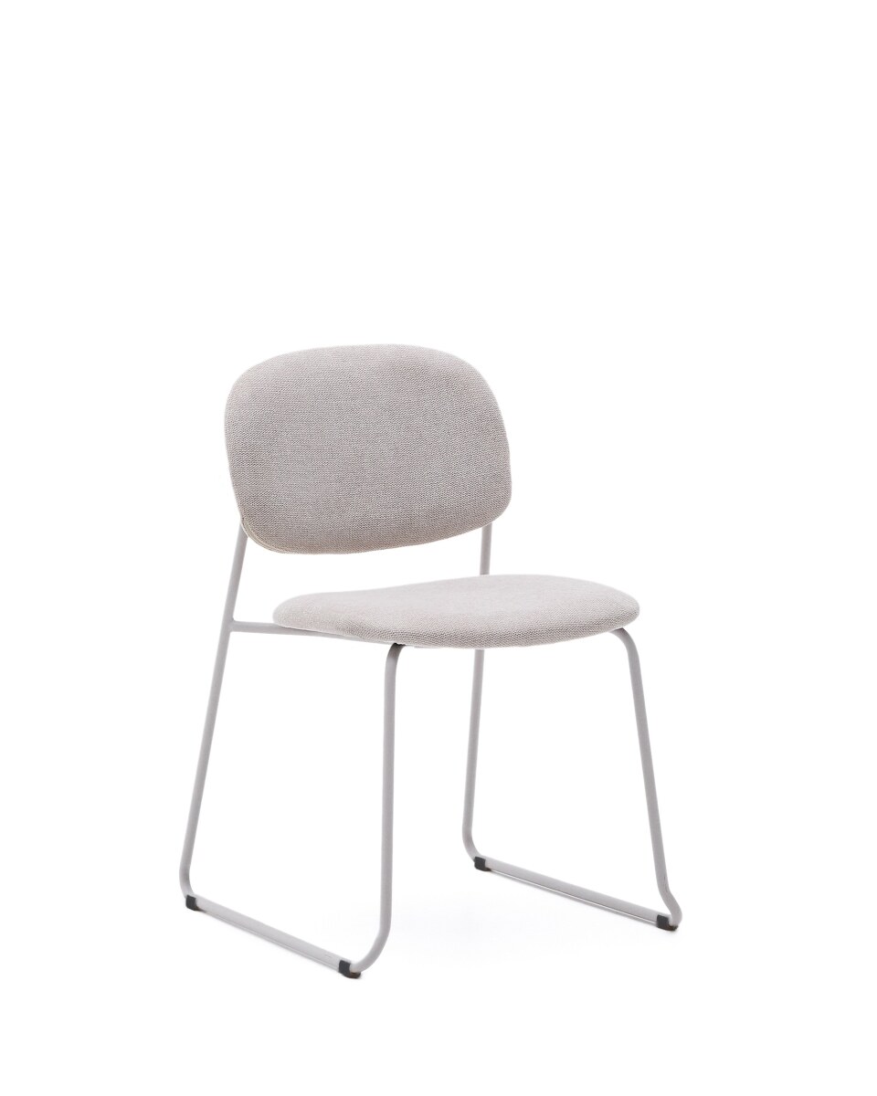 Meli stackable chair in beige chenille with beige metal legs FSC Mix Credit