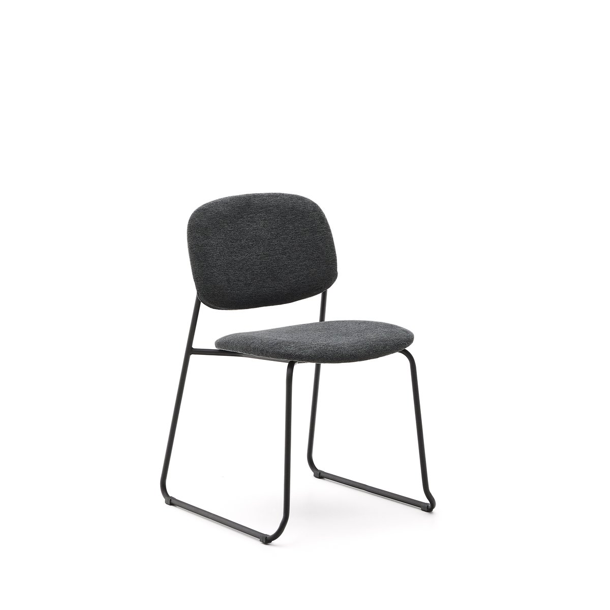 Meli stackable chair in grey chenille with grey metal legs FSC Mix Credit