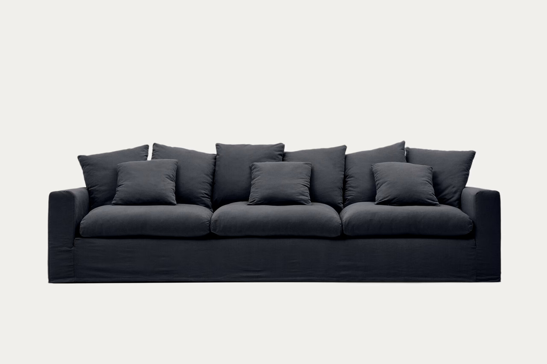 Nora 4-seater sofa with removable cover with linen and cotton cushions in anthracite grey 340cm