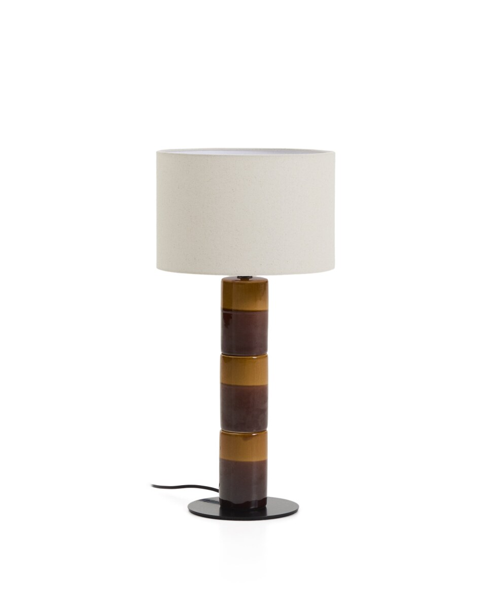 Mavran table lamp with brown and mustard ceramicÂ©ramic base and cotton lampshade