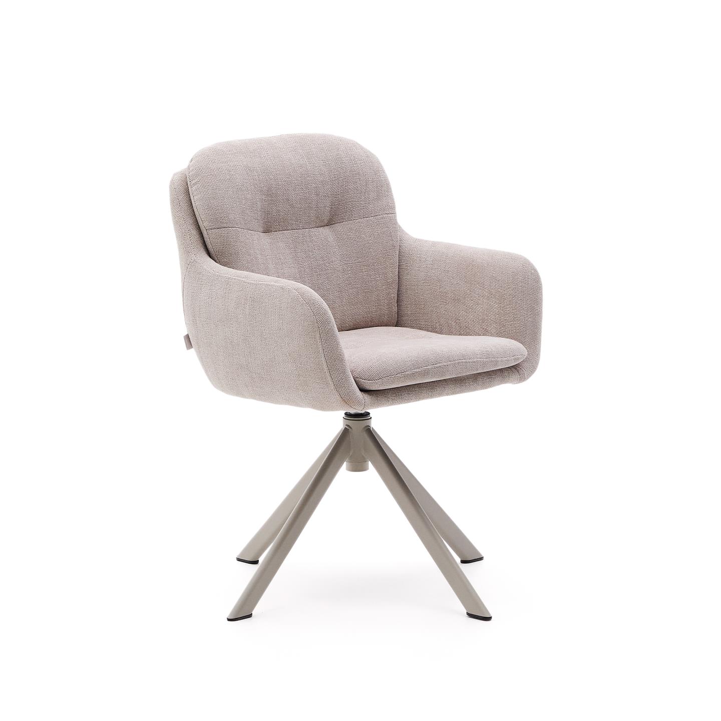 Lexa swivel chair in beige chenille and steel legs in a beige finish