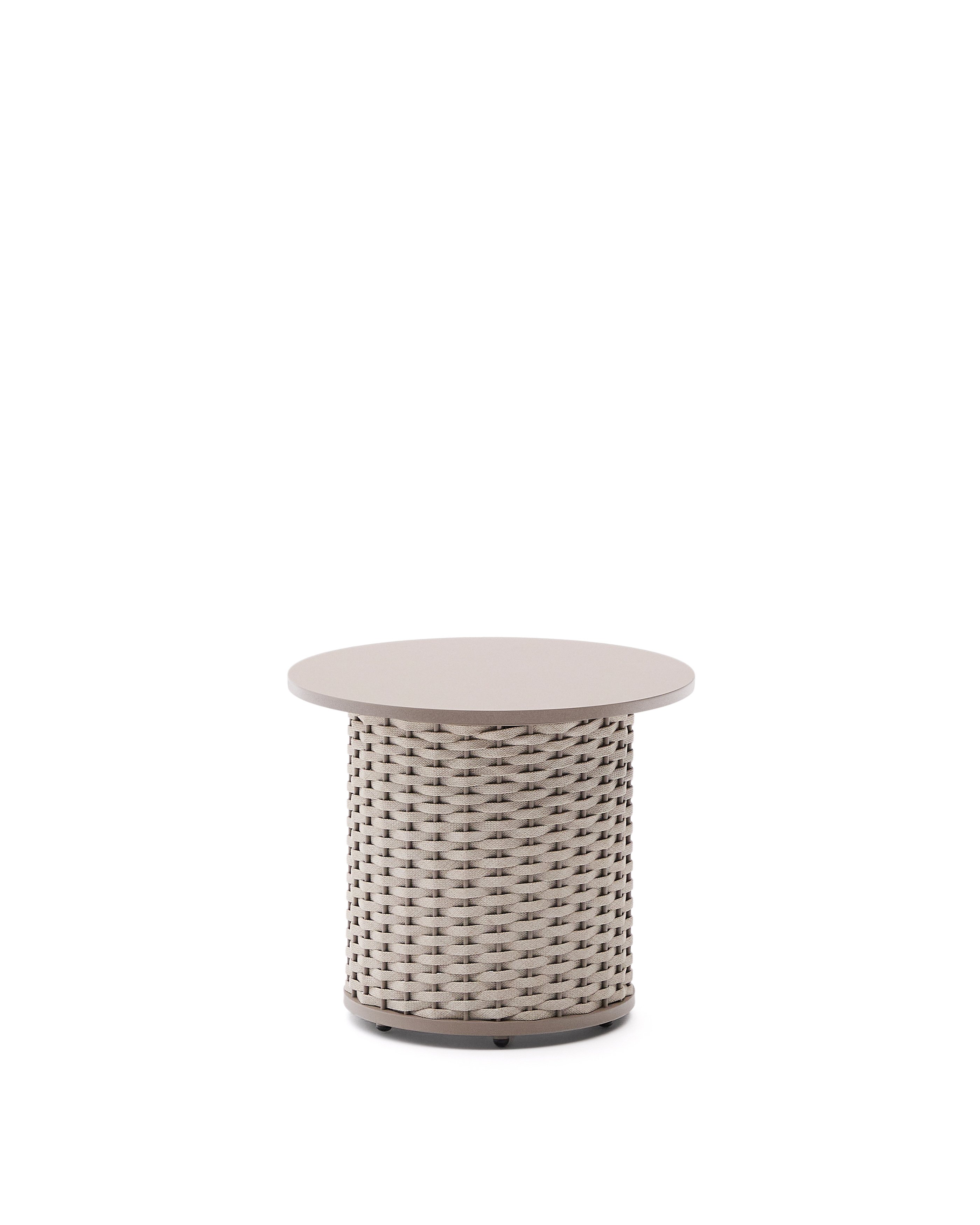 Sedalis outdoor side table in aluminium and taupe rope cord 50cm