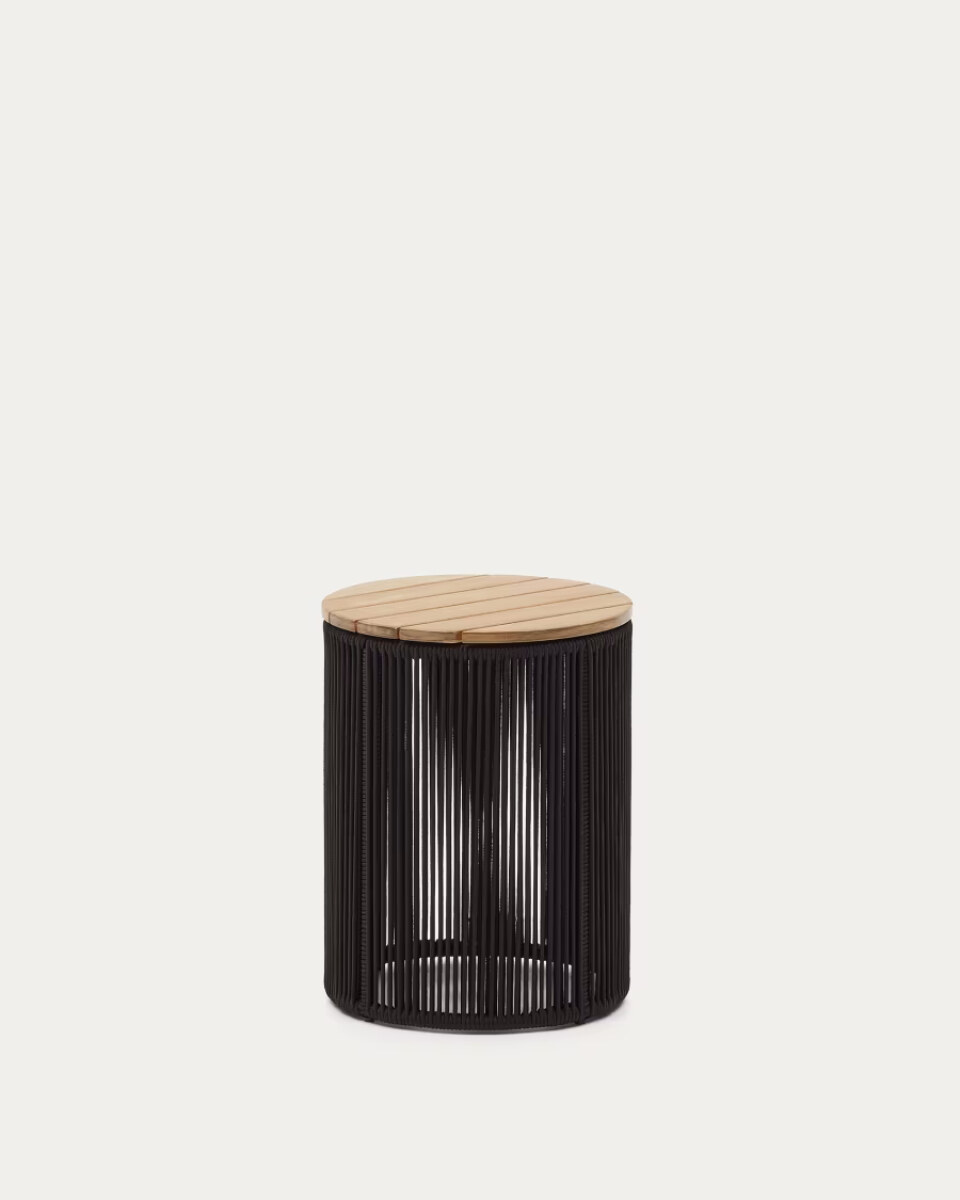 Dandara coffee table made of steel  black cord and solid acacia wood  40 cm FSC 100%