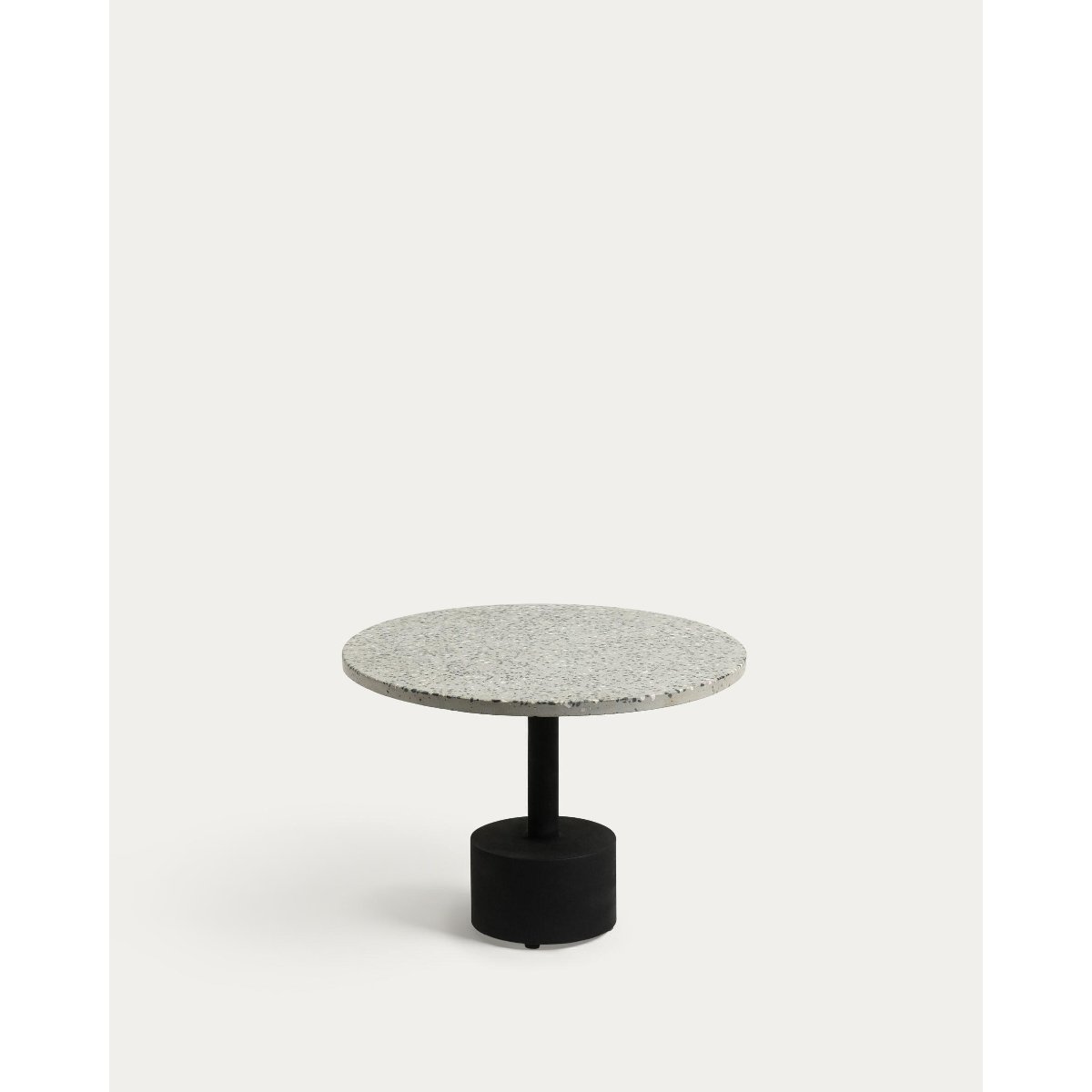 Delano grey terrazzo side table with steel legs in a black finish Ø 55 cm