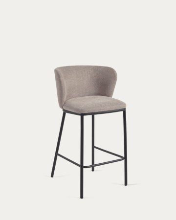 Ciselia stool in light brown chenille and black steel legs 75 cm FSC Mix Credit