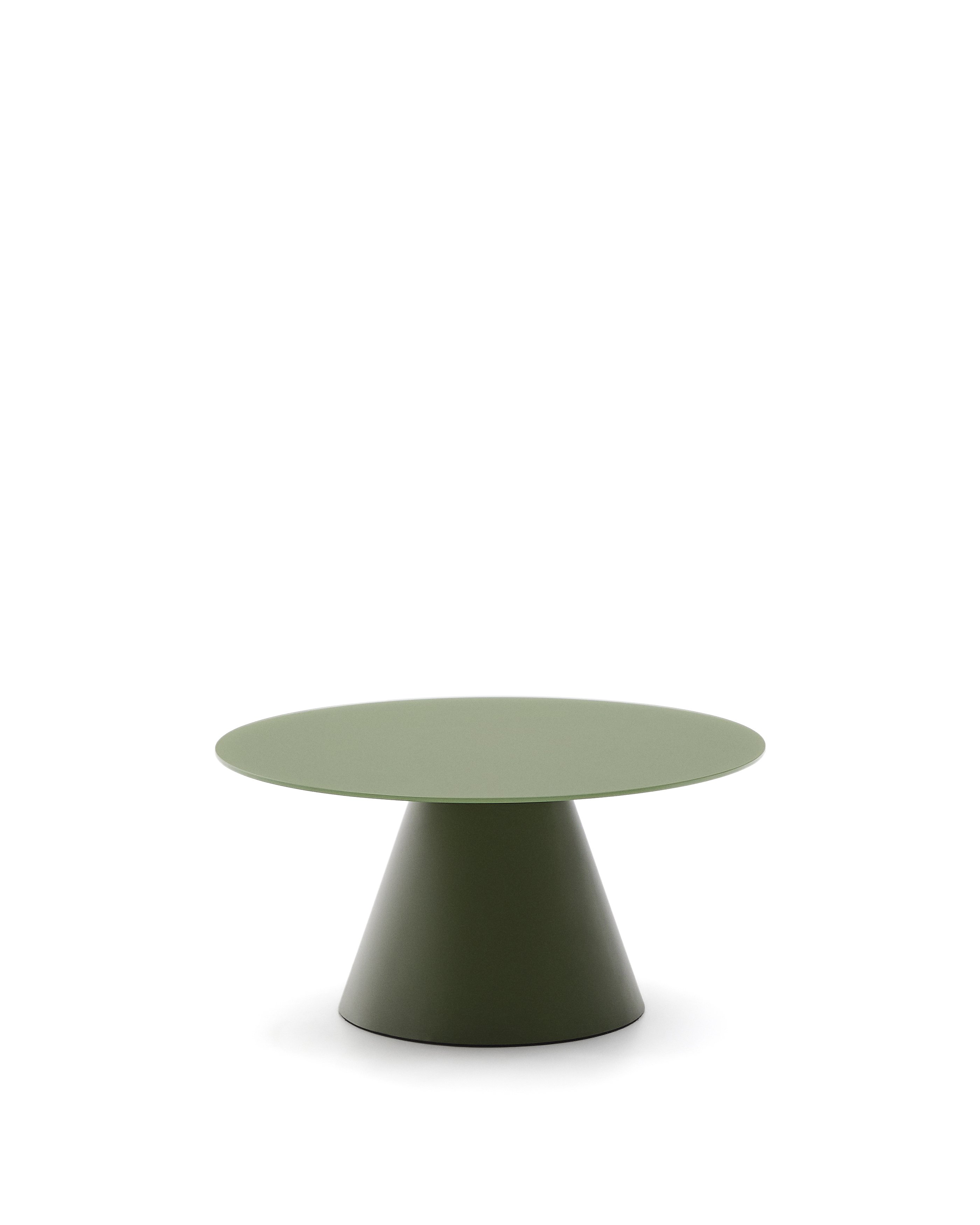 Wilshire coffee table with frosted tempered glass and matt green painted steel finish 80cm