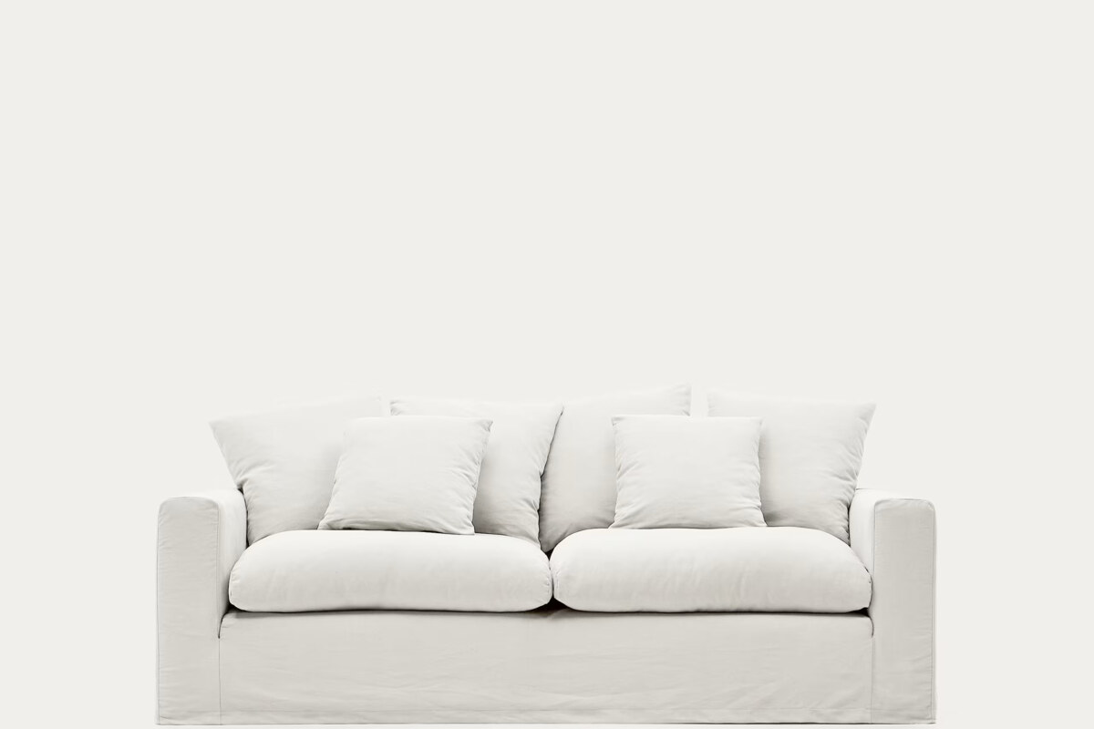 Nora 3-seater sofa with removable cover with linen and cotton cushions in ecru 240cm