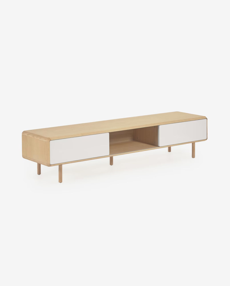 Anielle solid ash & ash veneer TV stand with 2 doors. 180 x 41 cm