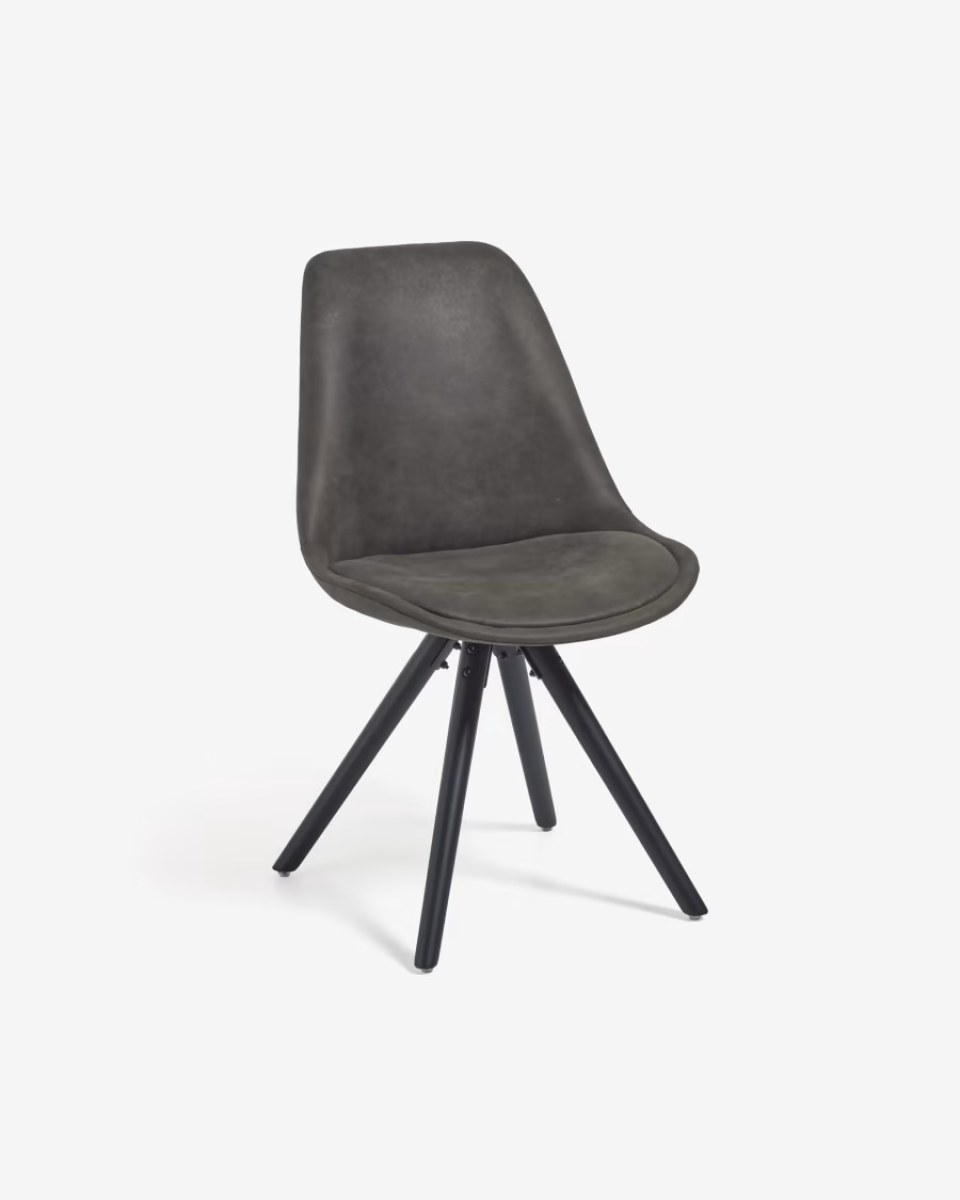 Ralf seat in grey synthetic leather with solid beech wood legs in a black finish