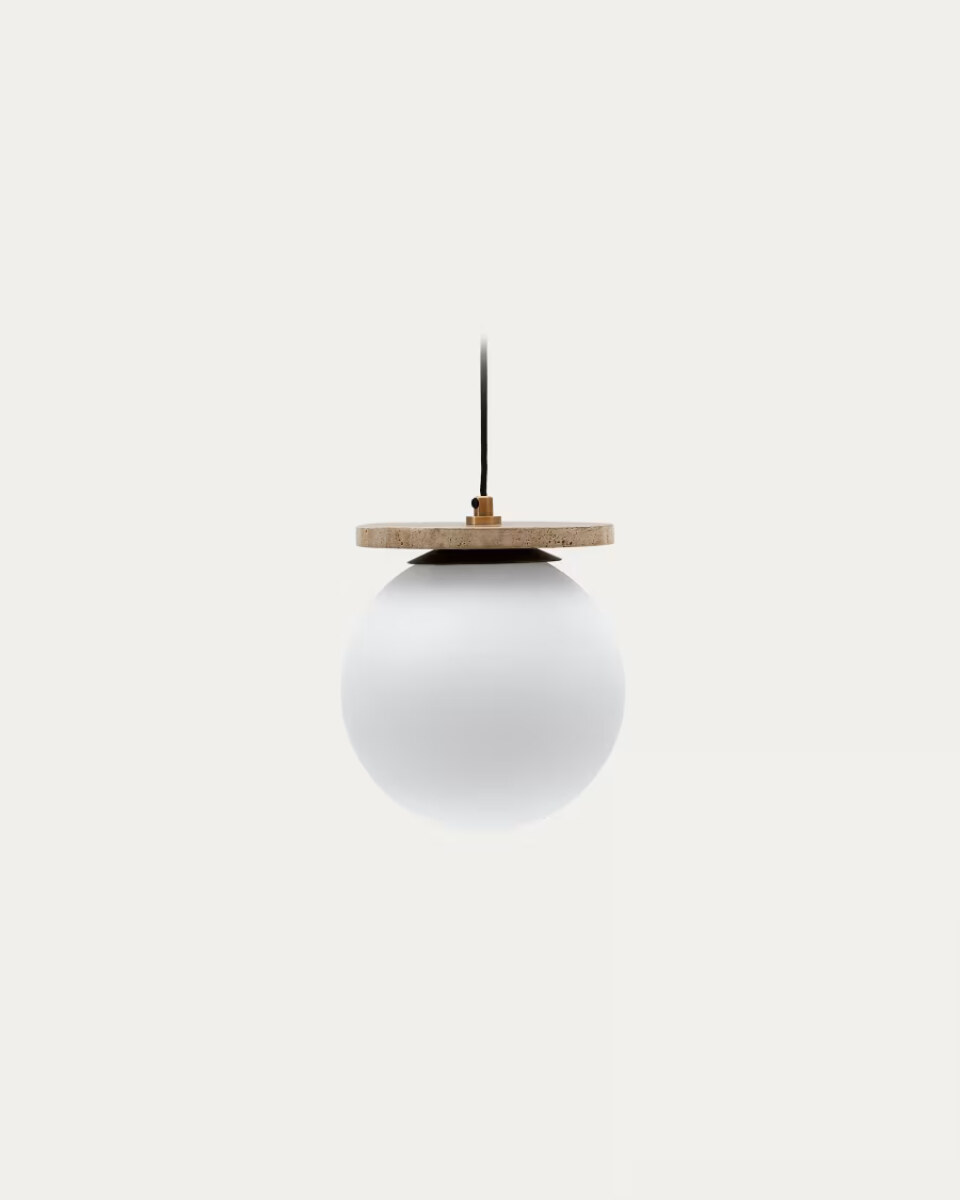 Malachi ceiling lamp with glazed glass and travertine stone