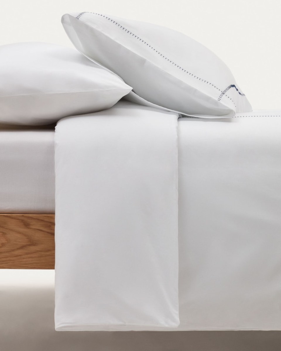 Elvia 100% cotton percale duvet cover and pillow case set- 180 thread count in white- 150