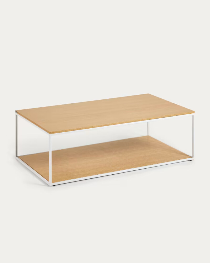 Yoana coffee table with oak veneer table top and base. white metal structure. 110 x 60 cm