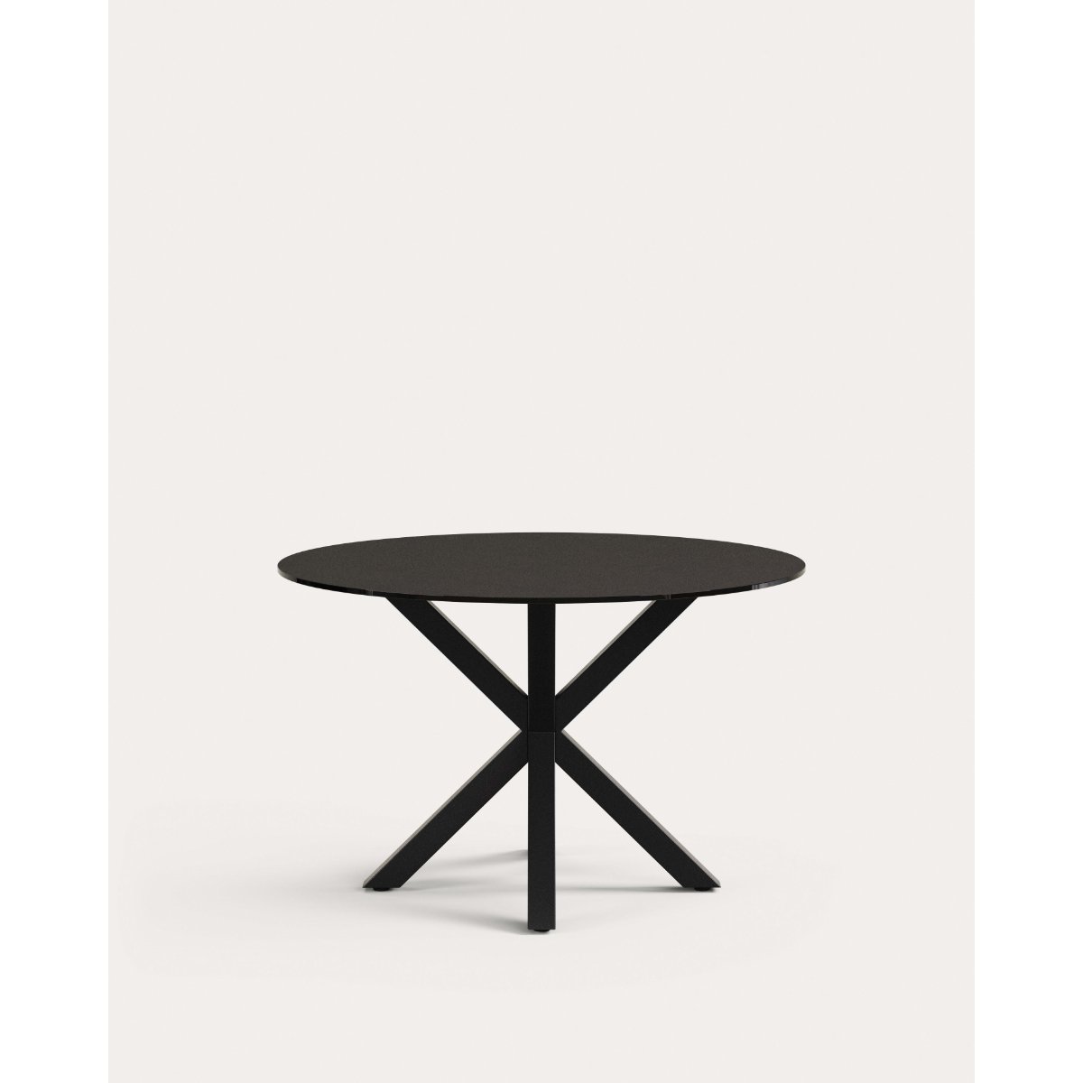 Argo round table with black glass and black steel legs Ø 120 cm