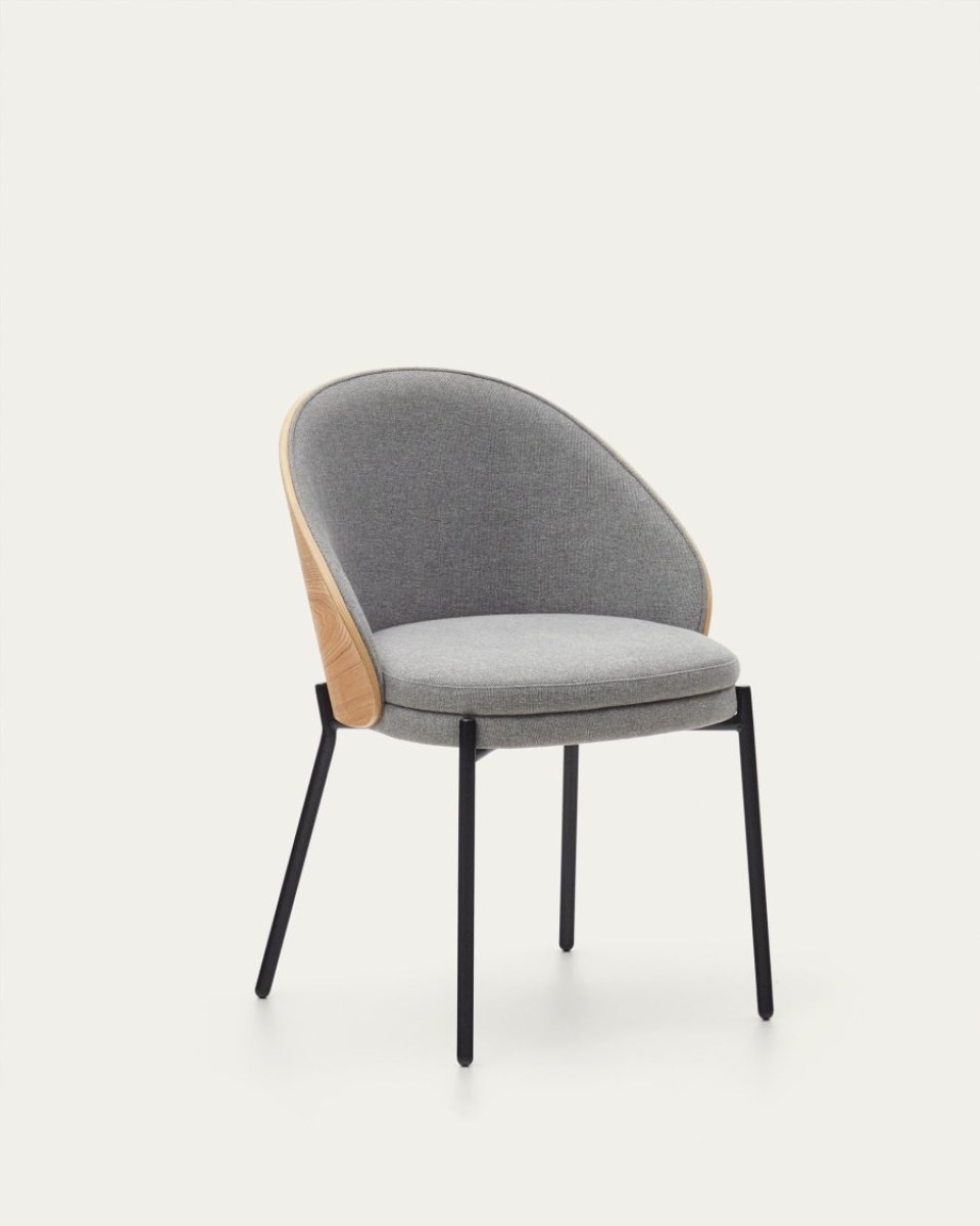 Eamy light grey chair in an ash wood veneer with a natural finish and black metal