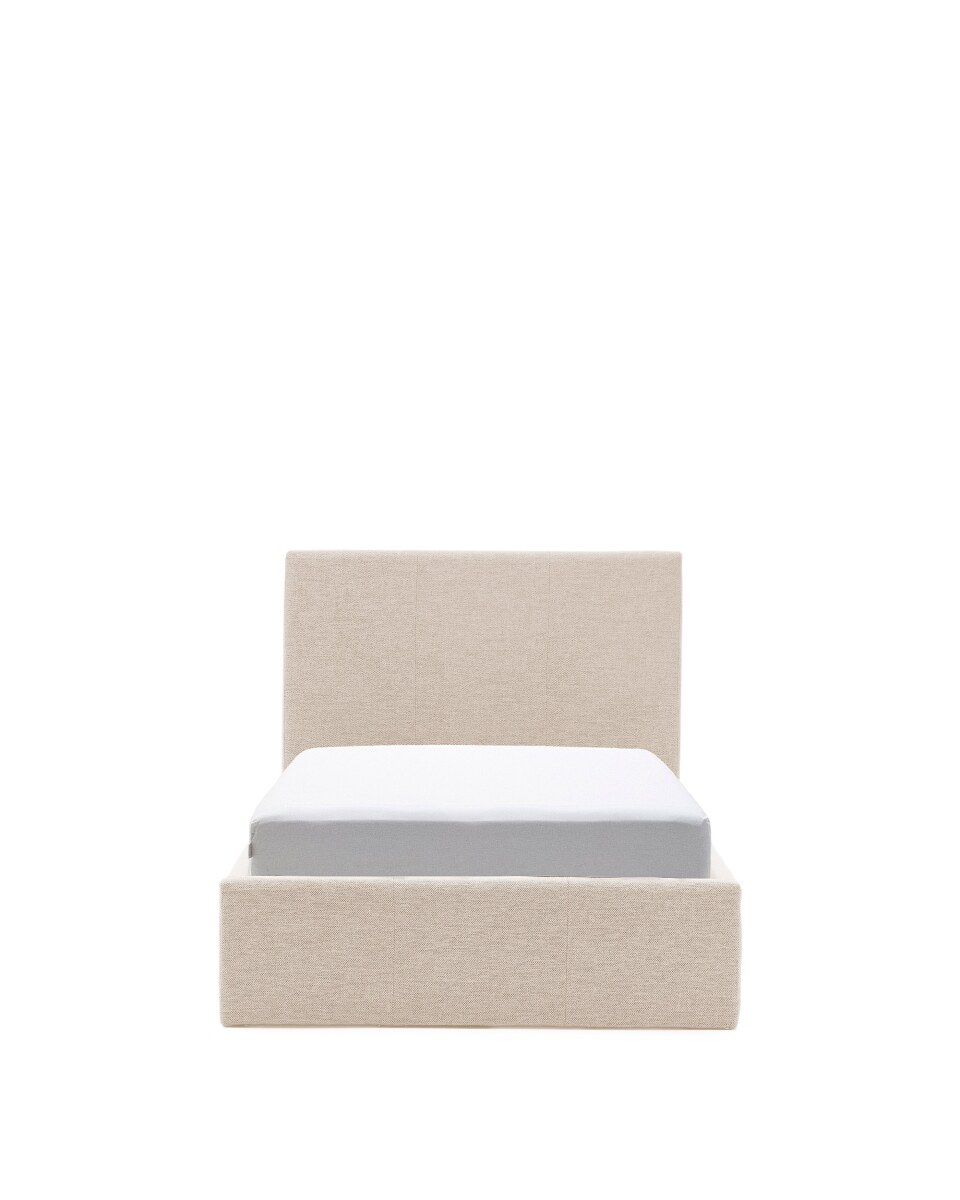 Nahiri beige chenille bed with storage base for 90 x 200cm mattress