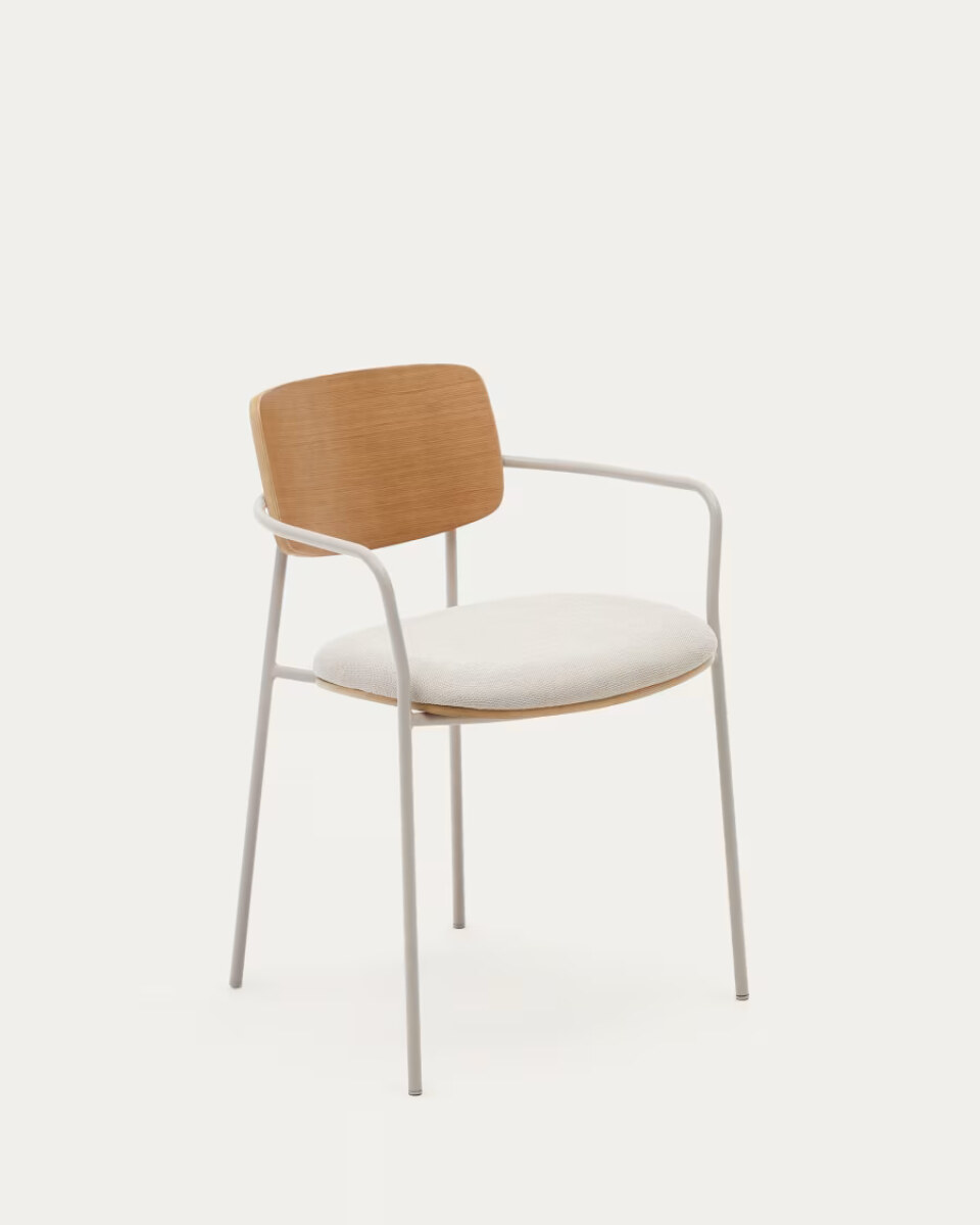 Maureen stackable chair in natural oak veneer with beige legs