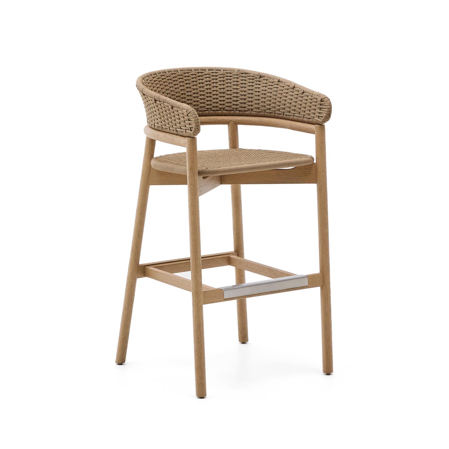Arinella stool in FSC 100% solid acacia wood with natural finish and beige rope cord 75cm