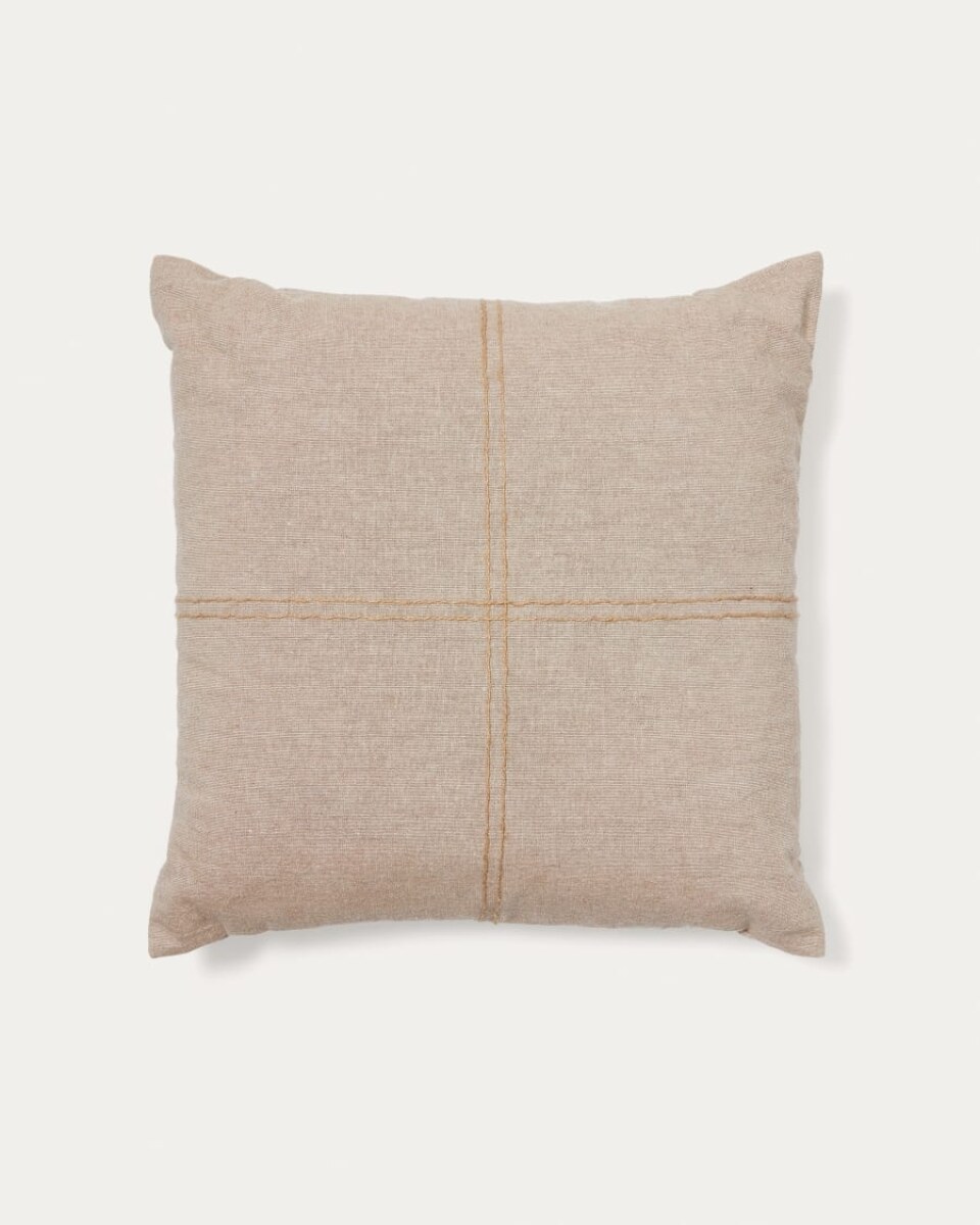Sulken beige cotton cushion cover with beige embroidery feature. 45 x 45 cm