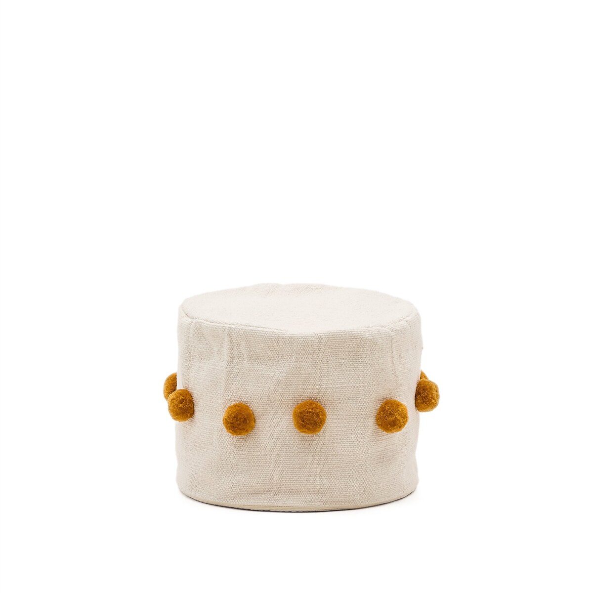 Manua beige cotton pouffe with mustard-coloured tassels Ã 40 cm