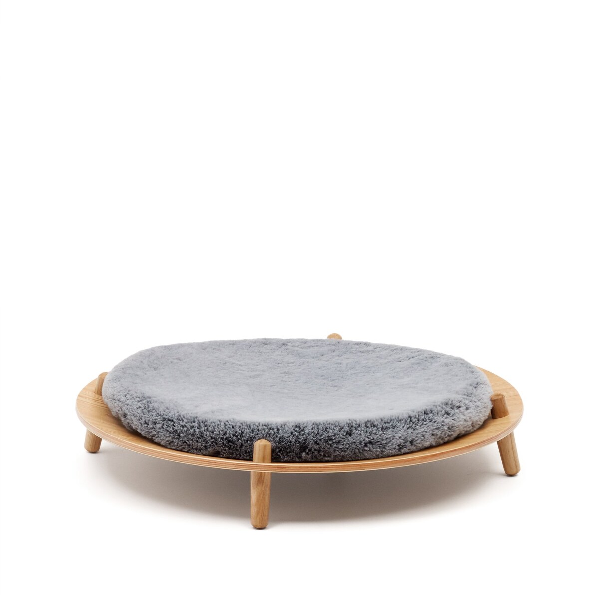 Bunola bed for pets made of ash plywood and cushion in grey fur Ã 70 cm