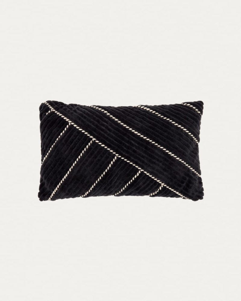 Maik black cotton velvet cushion with contrasting