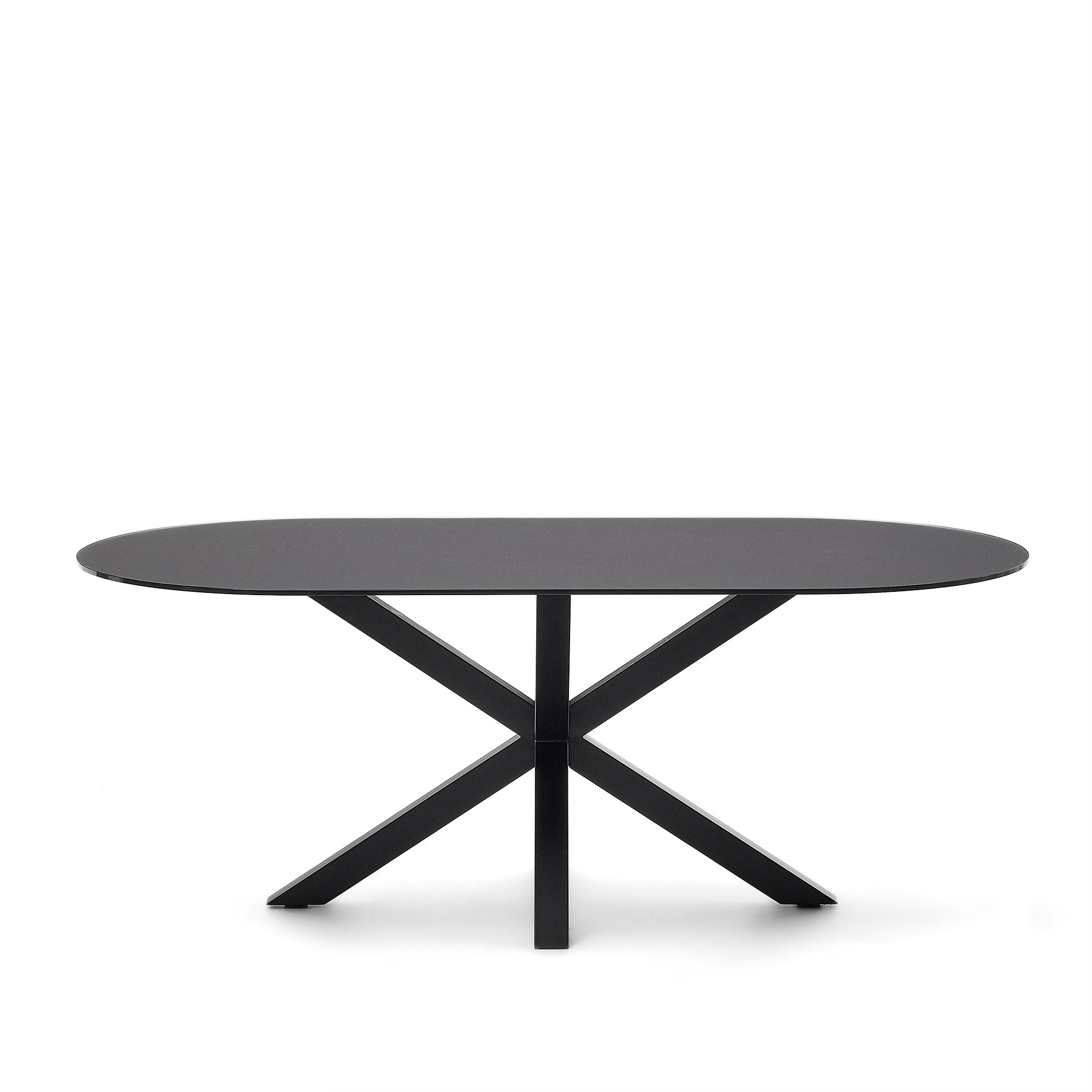 Table Argo en verre noir avec pieds en acier finition noire Ø 200 x 100 cm