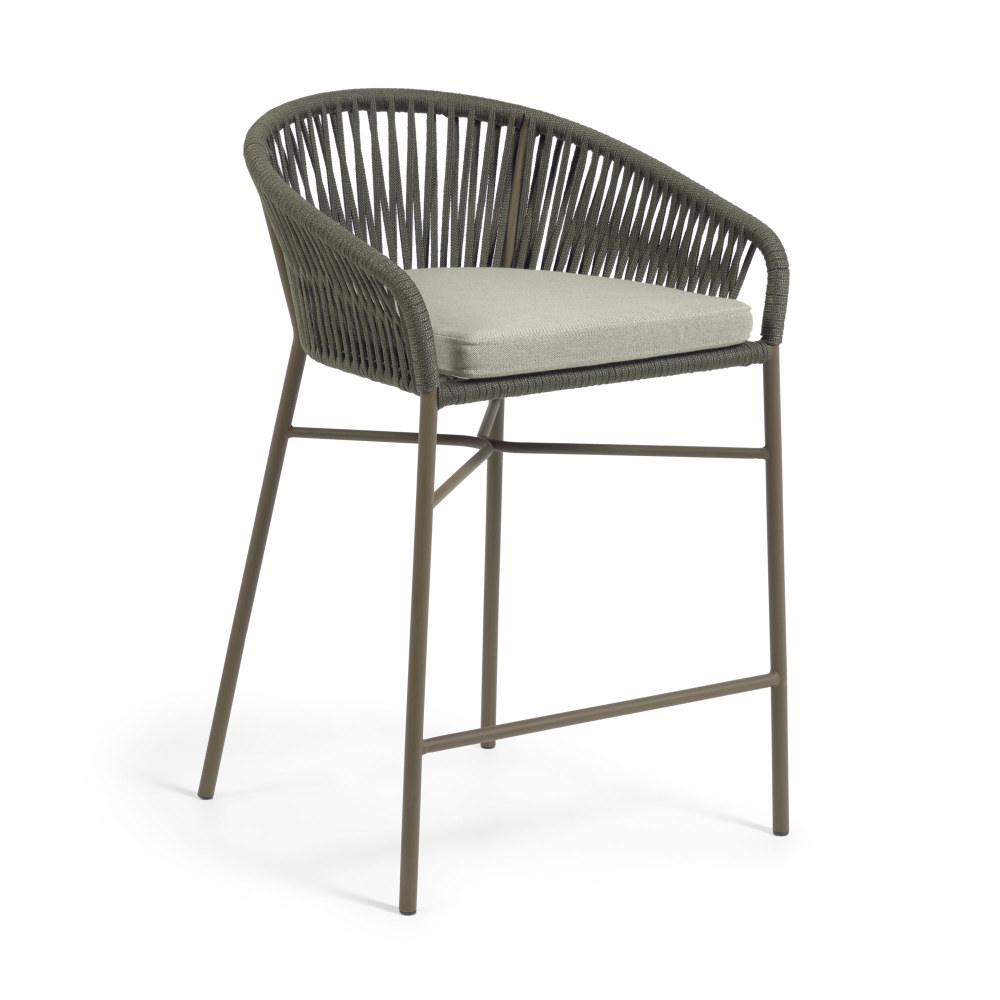 Yanet stool made from green cord and galvanised steel. height 65 cm
