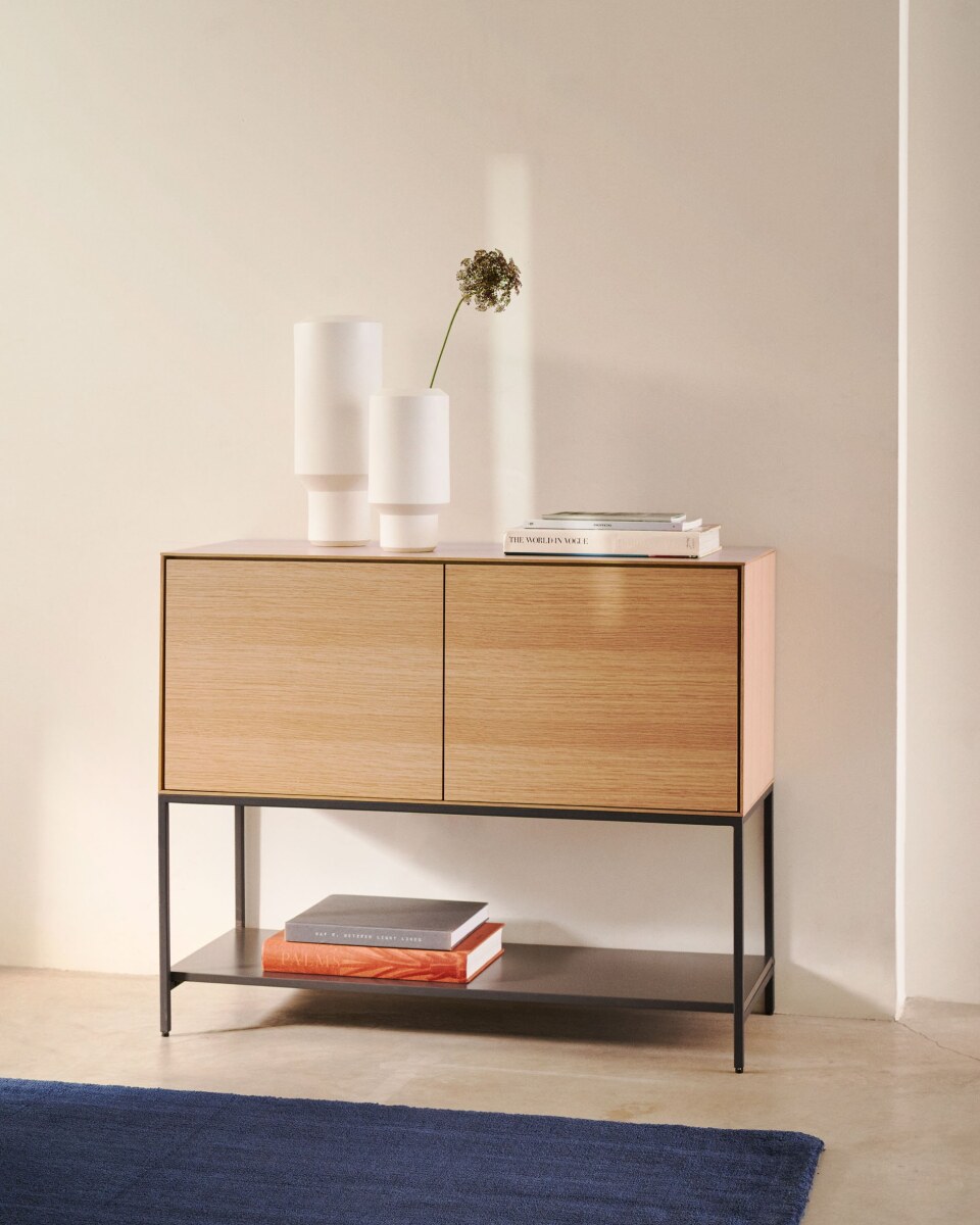 Vedrana 2 door sideboard in oak veneer with steel legs 98 x 80 cm