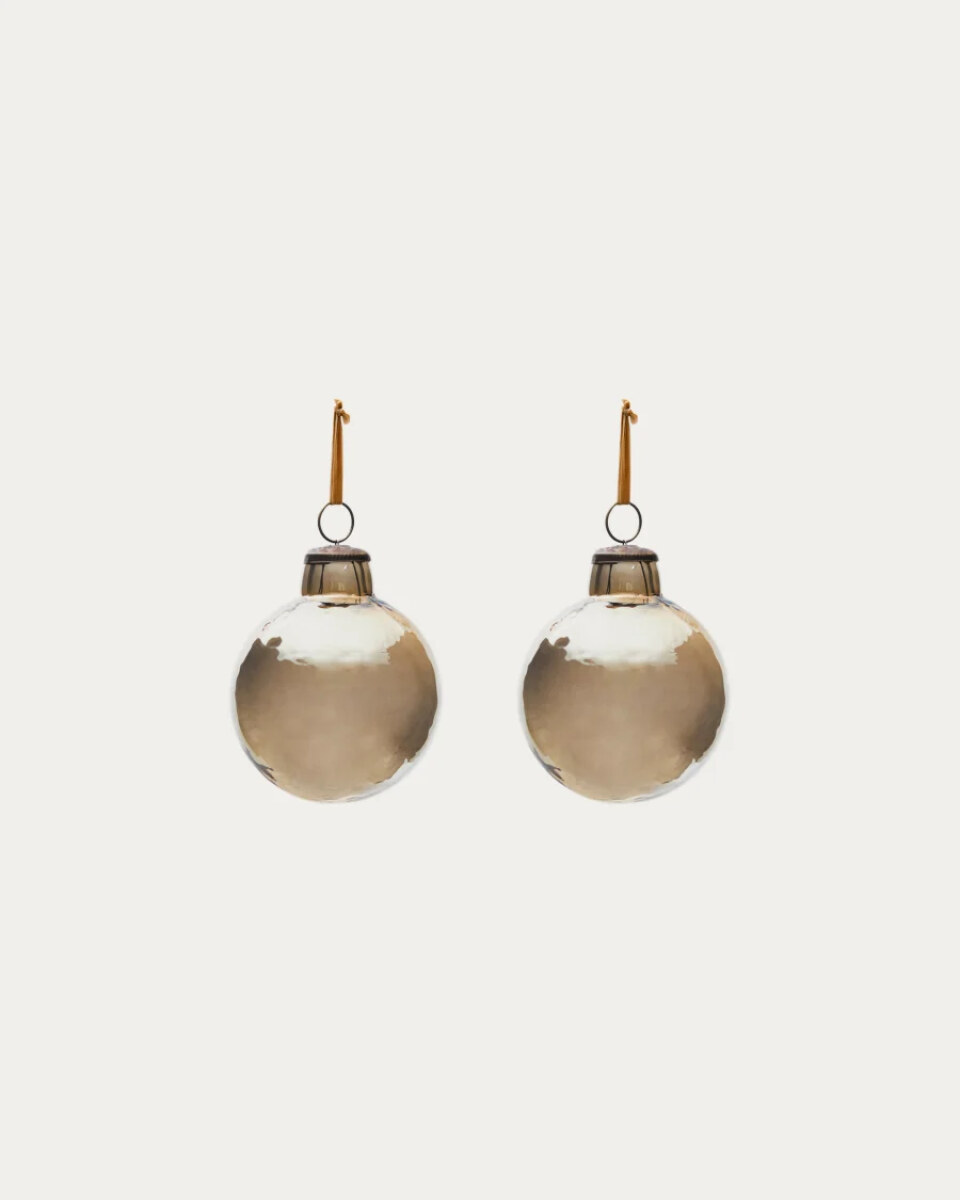 Piril set of 2 Christmas baubles made of brown recycled glass.  10 cm